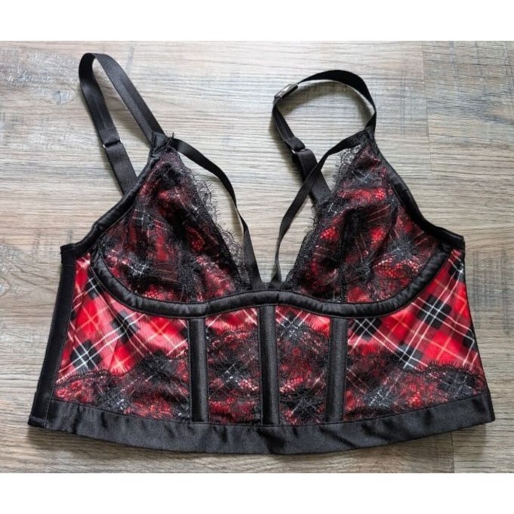 NWT Victoria's Secret Very Sexy Womens Sz MED Plaid Bustier Bralette Grunge Goth